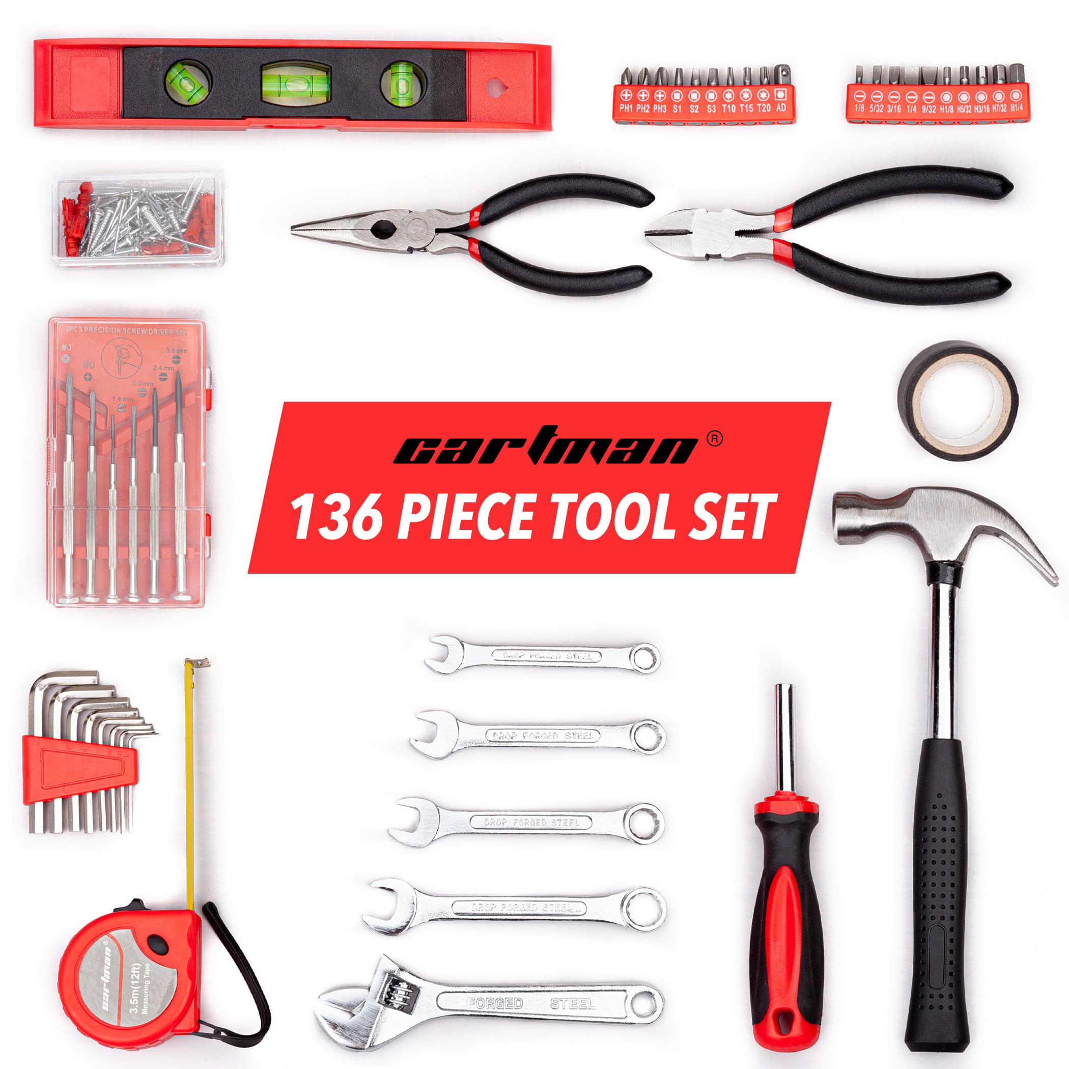 CARTMAN 136-Piece Tool Set General Household Hand Tool Kit with Plastic Toolbox Storage Case - Image 3