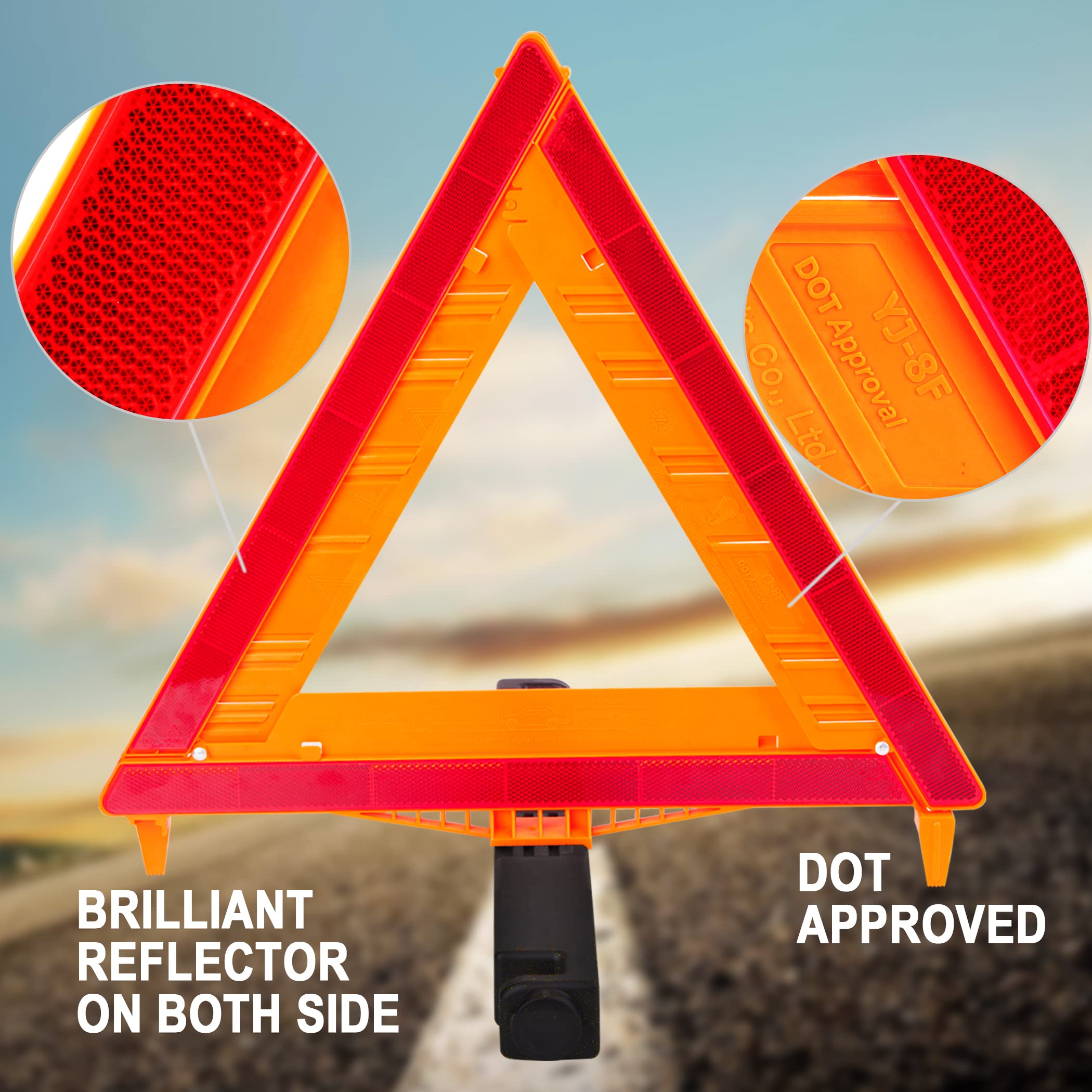 CARTMAN 3 Pack Warning Triangle DOT Approved Identical to United States FMVSS 571 125 Reflective Warning Road Safety Triangle Kit - Image 3