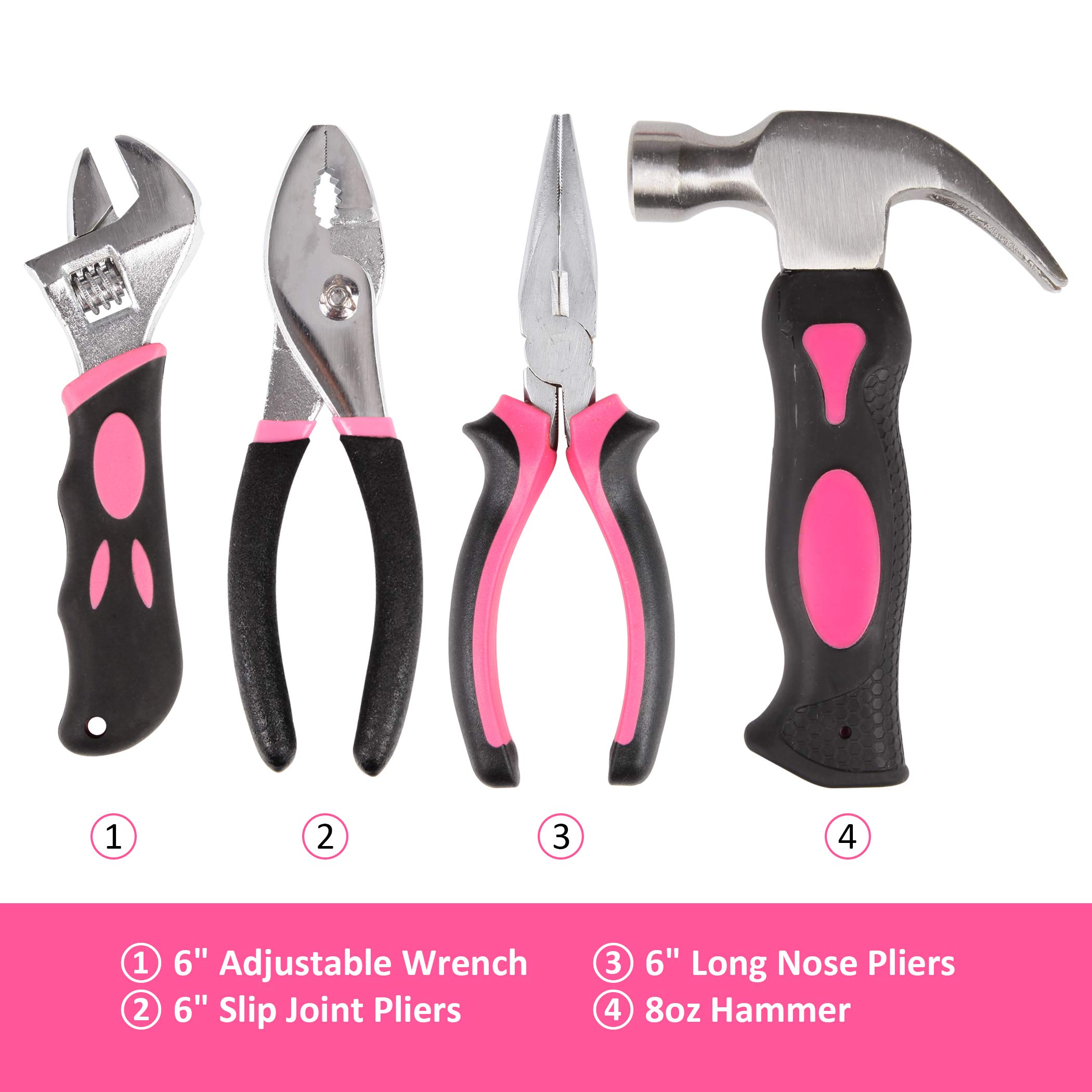 CARTMAN 52-Piece Tool Set Hand Tool Set with Easy Carrying Round Pouch - Perfect for DIY Pink - Image 4