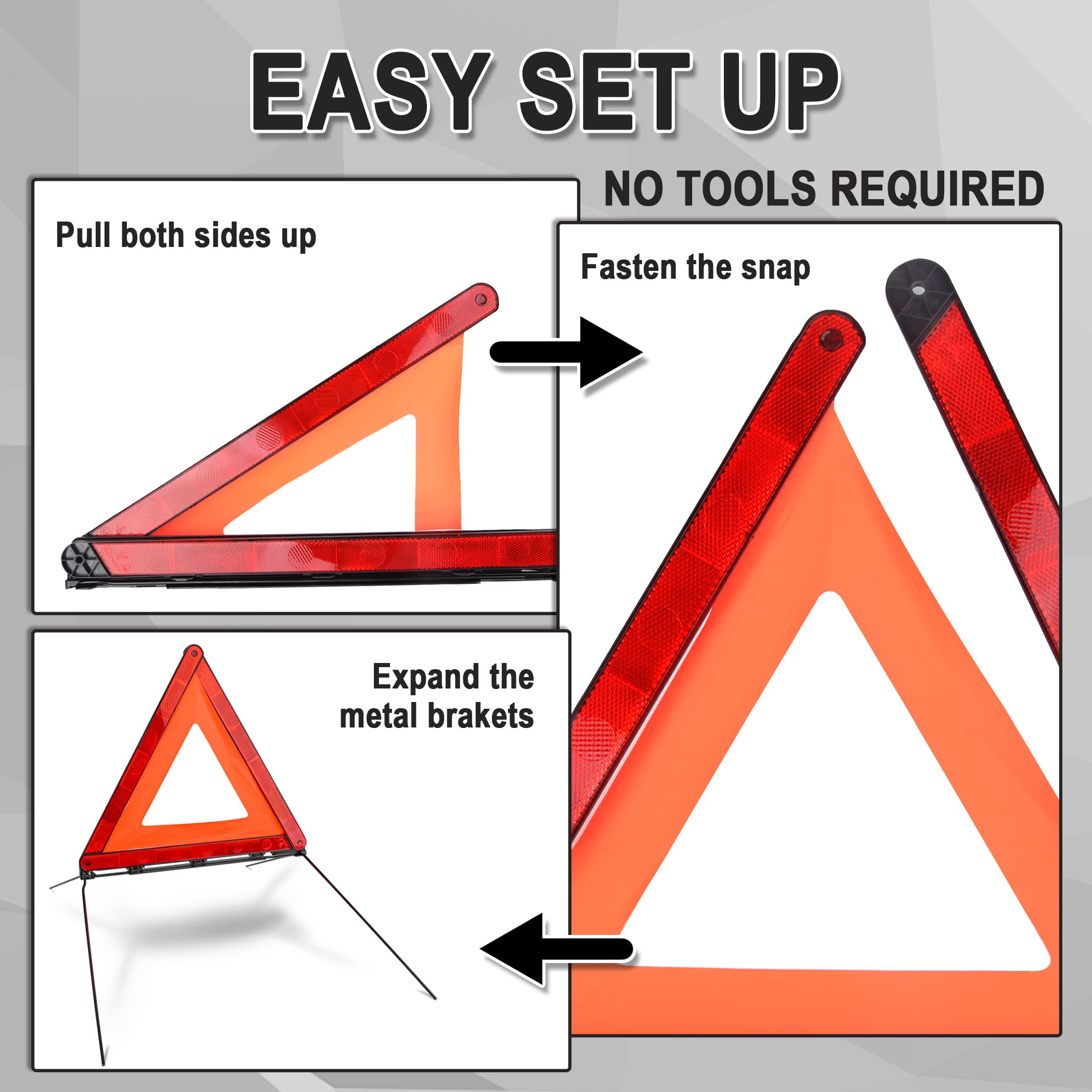 CARTMAN Foldable Warning Triangle Emergency Warning Triangle Reflector Safety Triangle Kit, Pack of 3, with Storage Case - Image 4
