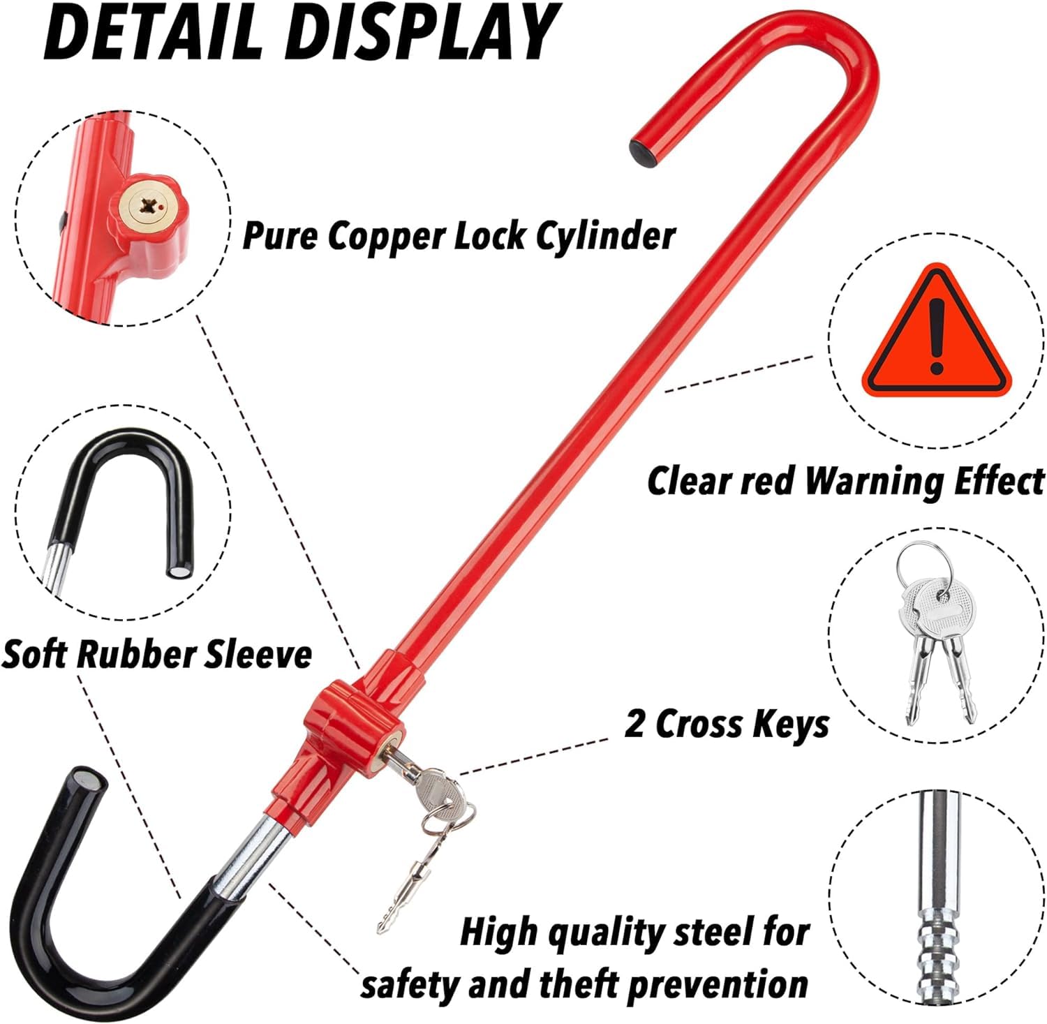 CARTMAN Steering Wheel Brake Lock Vehicle Anti Theft Security Brake Pedal Lock with Adjustable Length Fit for Distance from Steering Wheel to Pedal Within 21in to 30in Red - Image 5